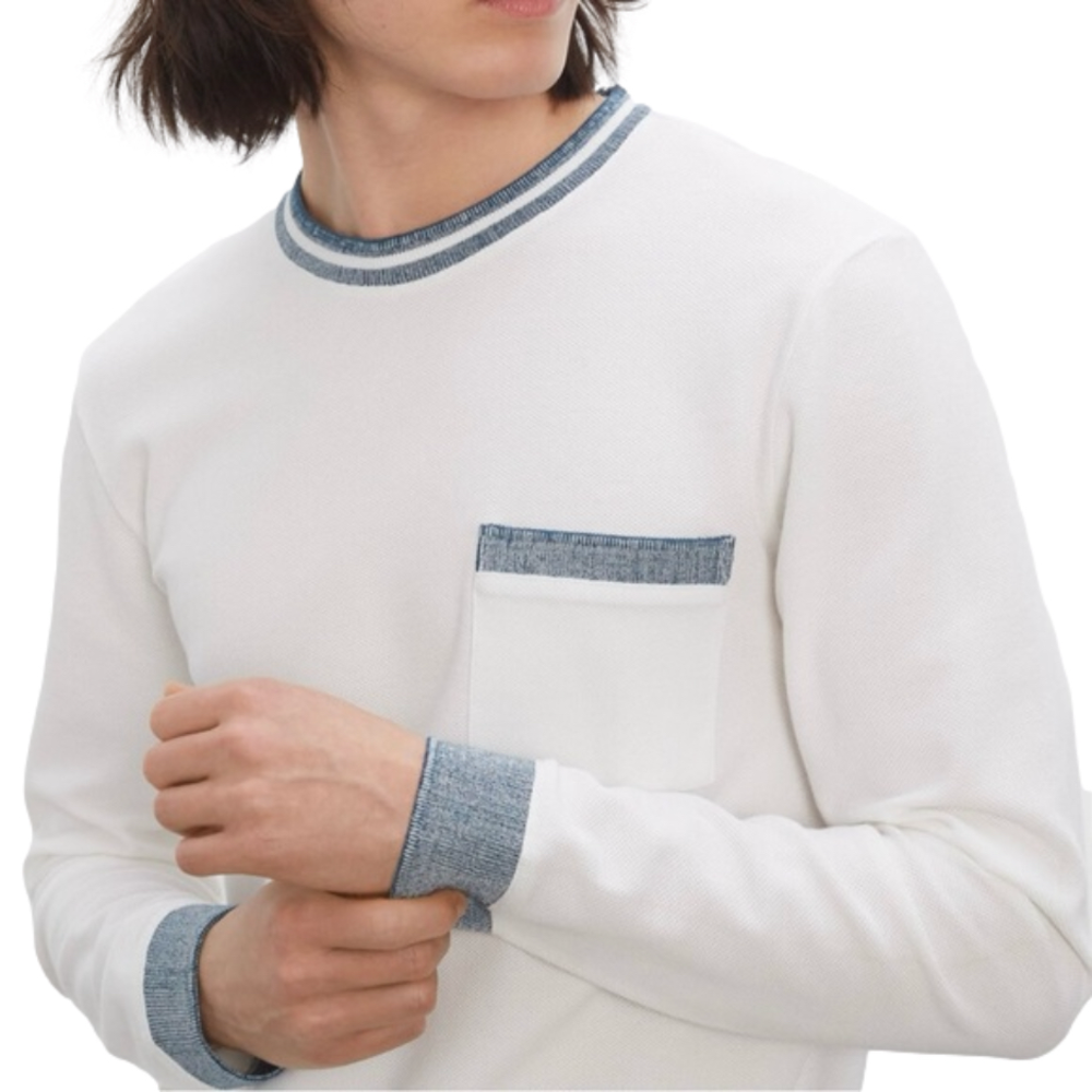 Club Monaco Piqué Cotton Long Sleeved Crewneck Sweatshirt Mens Size Medium White
